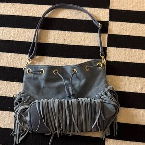 Blue Fringe Italian Shoulder Bag